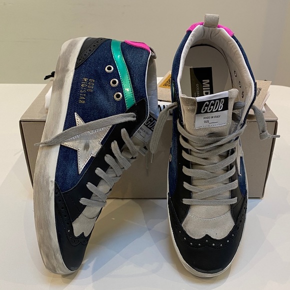 Golden Goose Mid Star Blue Denim/Pink Heel 40 NIB - Picture 3 of 12